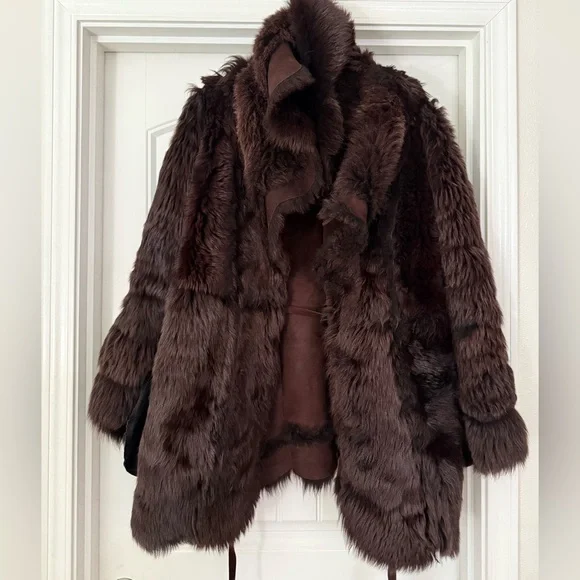 RARE Vintage Suede Shearling HEAVY COAT super warm made in USA Fit & Flare sz L - Picture 8 of 17